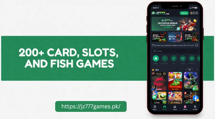 Promotional banner showing “JZ777 Game New Earning App” with a smartphone displaying a casino app and a female character with coins.
