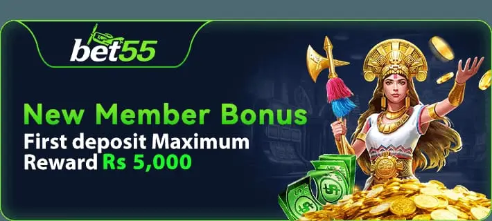 Bet55 Game new member bonus promotion banner showing welcome rewards and signup offers for new players.